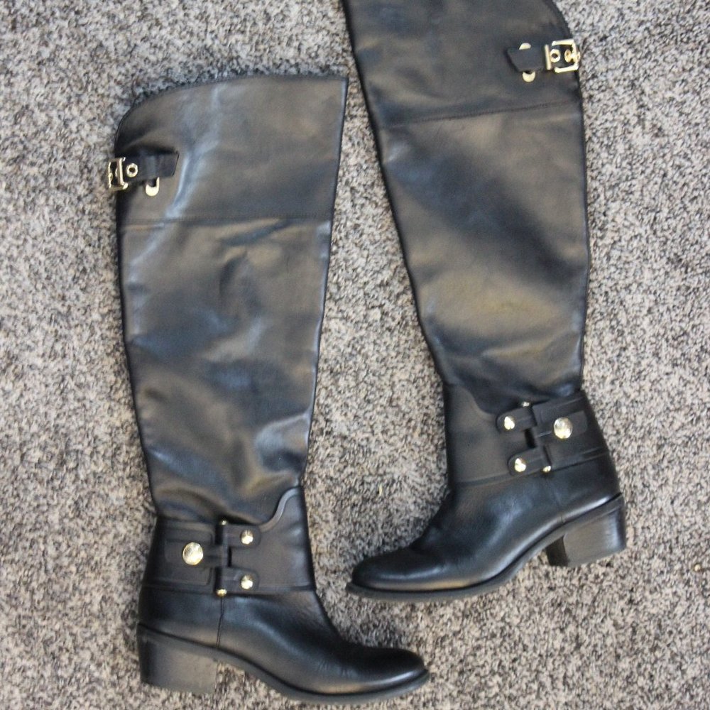 Vince Camuto knee high black leather riding boots
